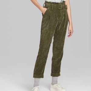 High Rise Belted Paperbag Waist Corduroy Pants